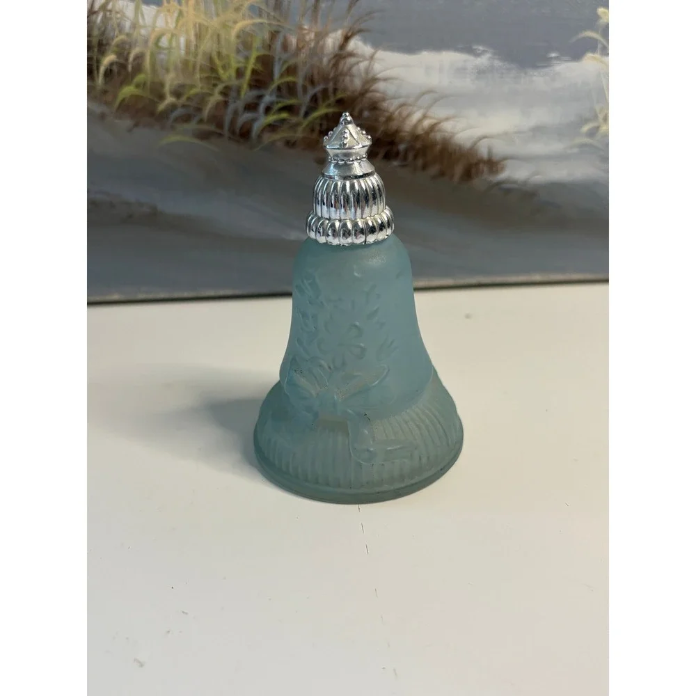 Vintage Avon Joyous Bell Topaze Cologne Frosted Blue Glass Bottle 1 fl oz Silver